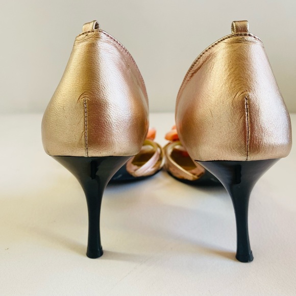 Sim Gold Orange Flower Heels SZ 4.5/5 - Picture 8 of 9